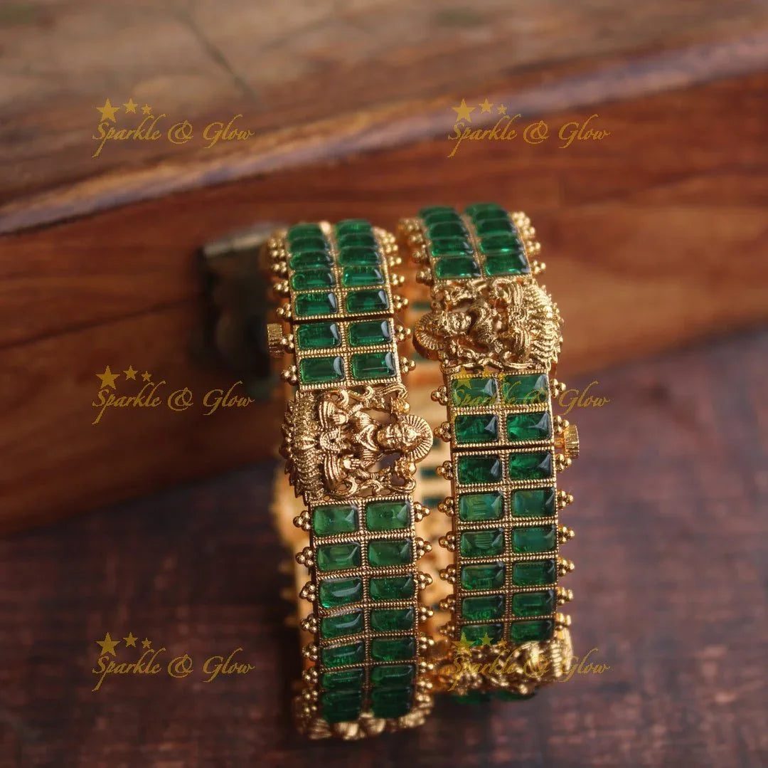 Gold alike kemp Lakshmi design screw bangles - 2.6 - Pink - Sparkle and Glow