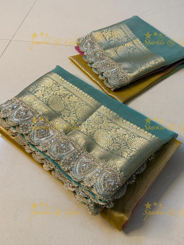 Exquisite Multi Shade Saree with Mirror Lace Border
