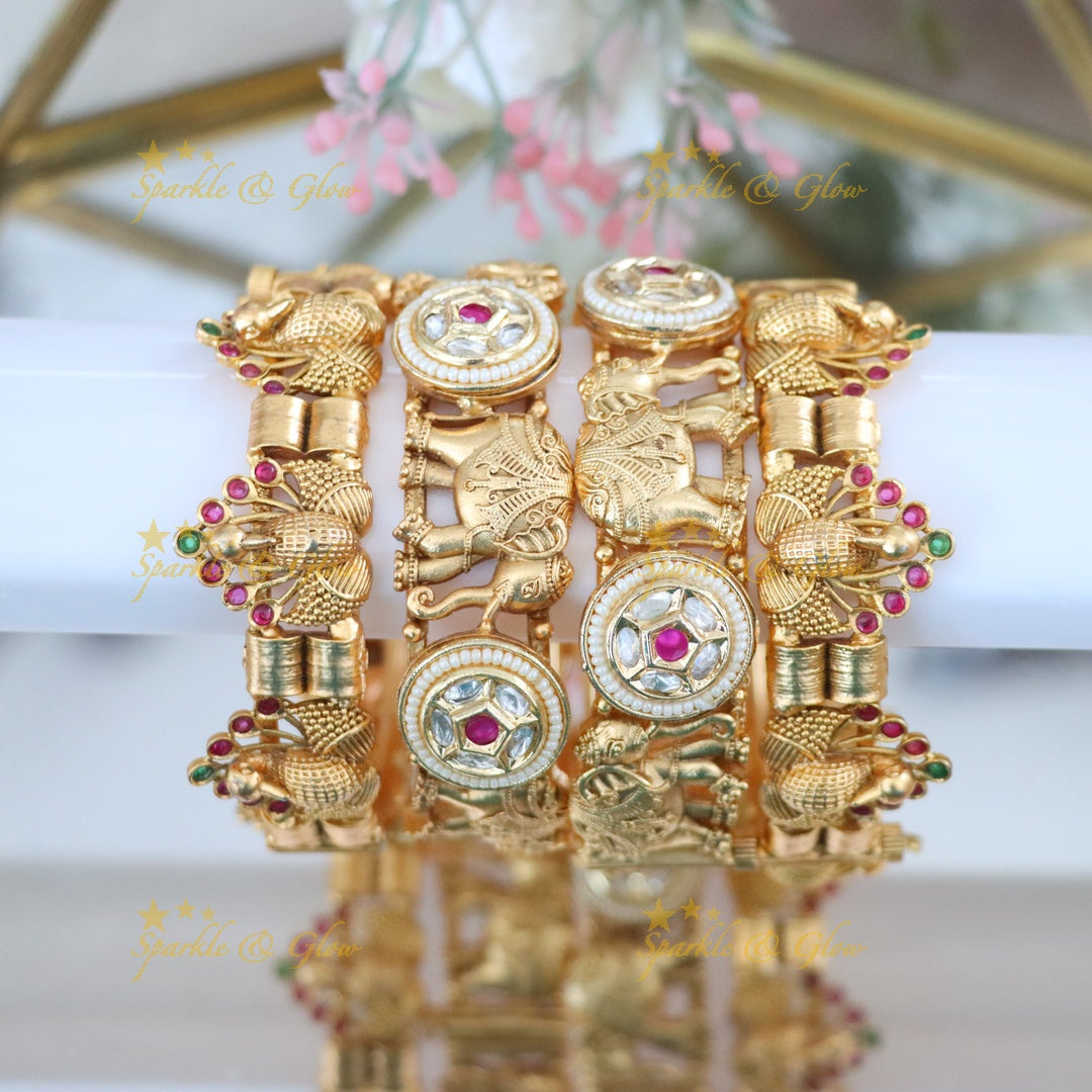 Exquisite Peacock & Elephant Bridal Bangles Set