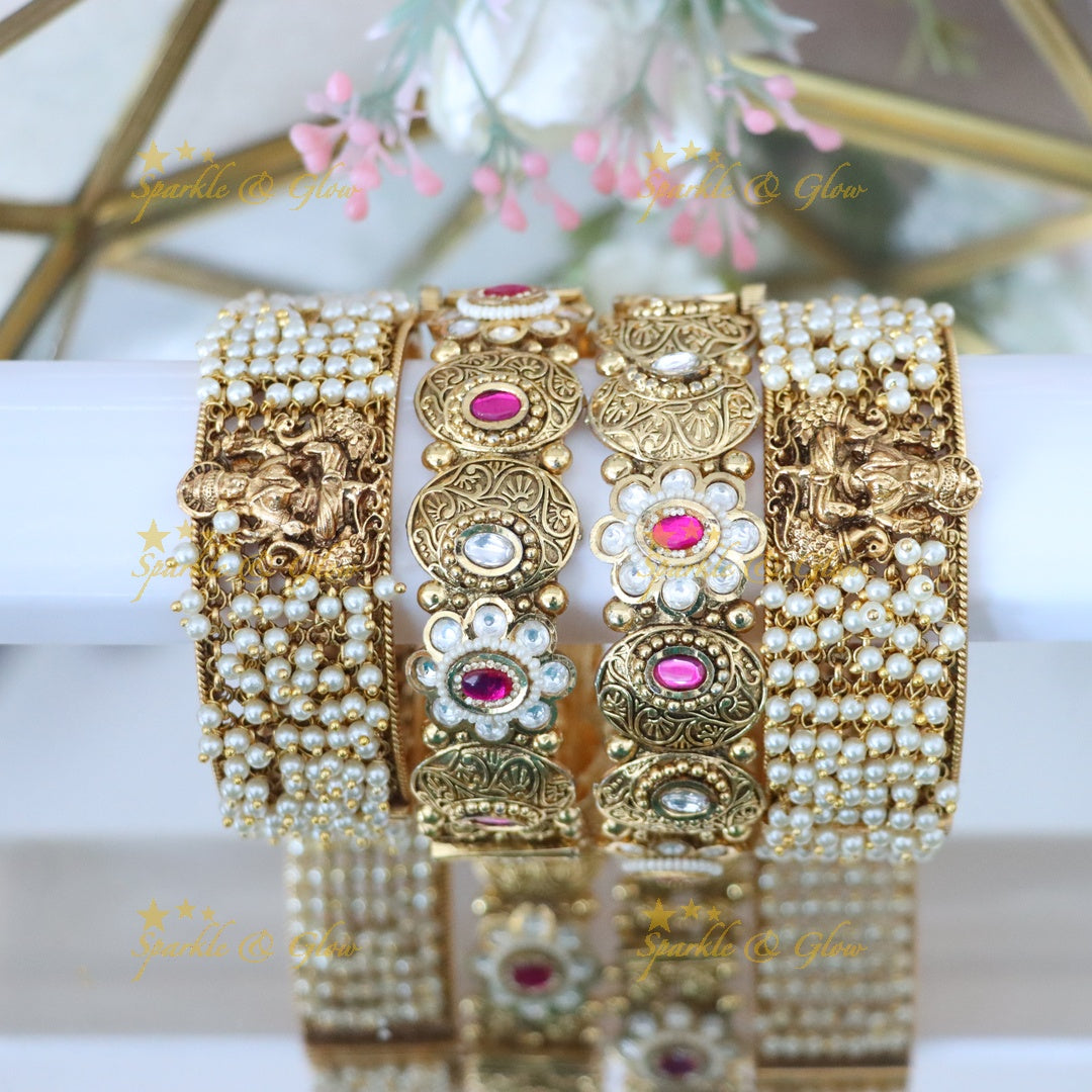 Exquisite Lakshmi Kundan Floral Bridal Bangle Set