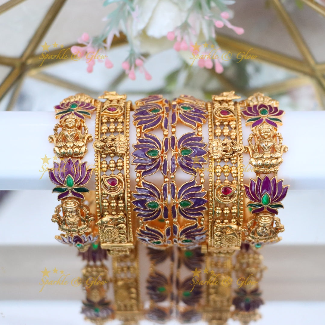 Bridal Lakshmi Lotus Bangle Set - Exquisite Imitation Jewelry