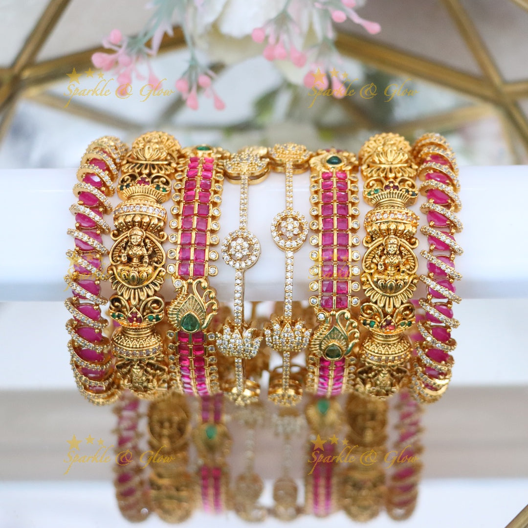 Exquisite Lakshmi Peacock Kemp Bangles - Bridal Set