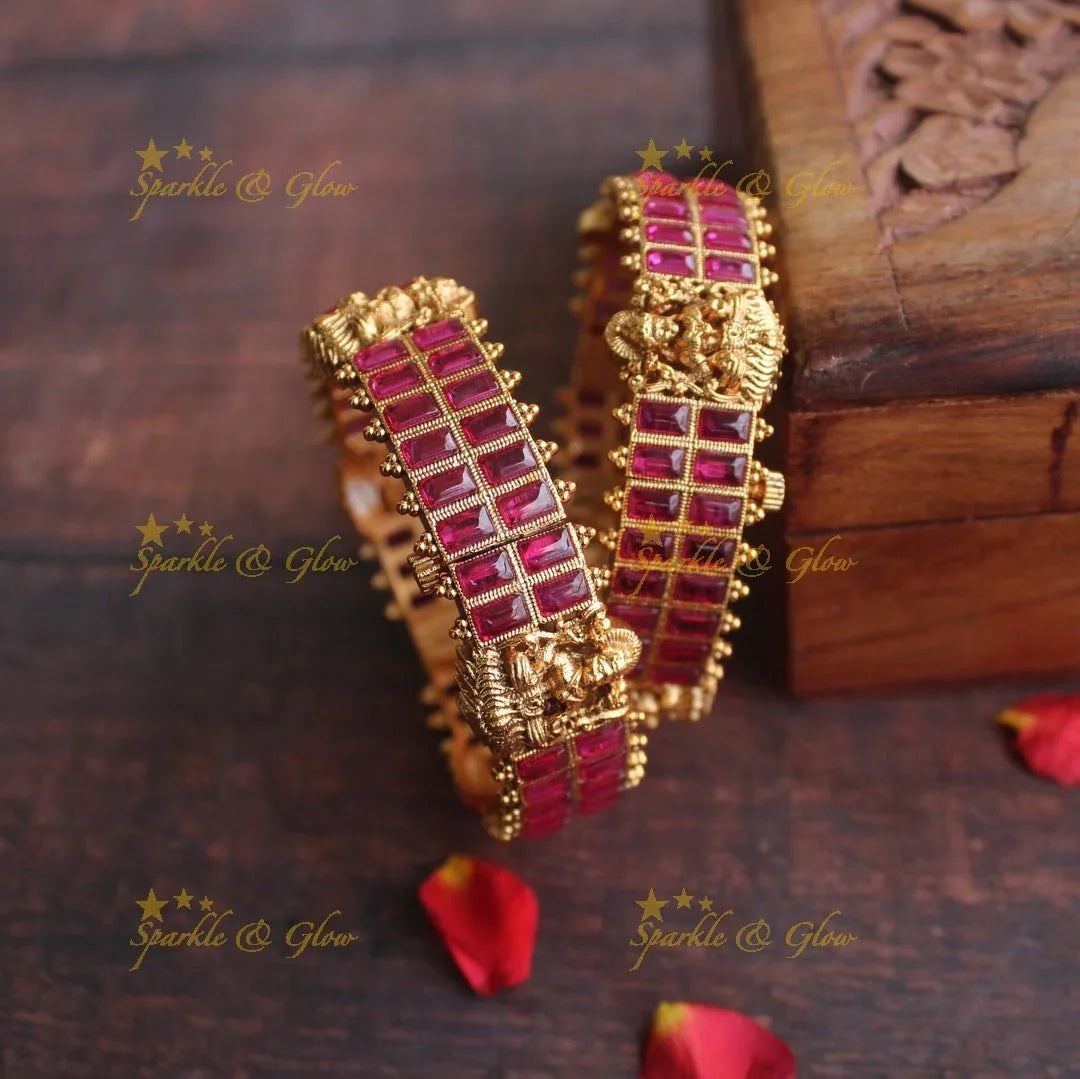 Gold alike kemp Lakshmi design screw bangles - 2.6 - Pink - Sparkle and Glow