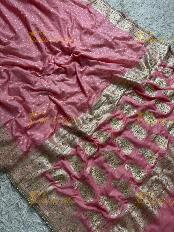 Elegant Pink Banarasi Georgette Saree with Gold Zari