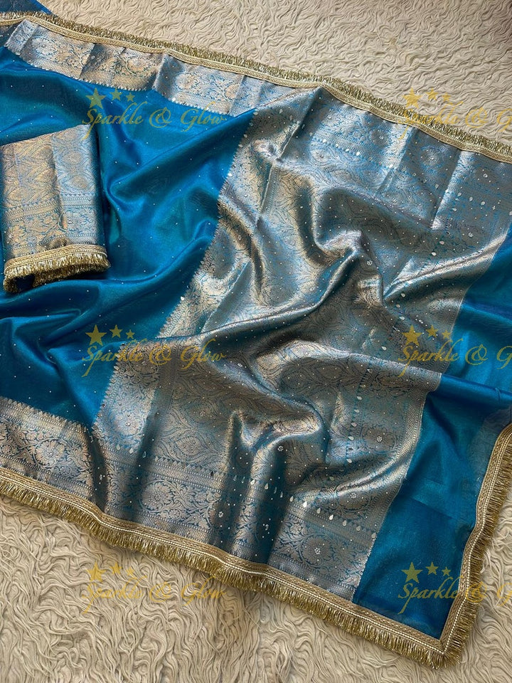 Stunning Banarasi Tissue Saree with Gold Zari & Mirrors