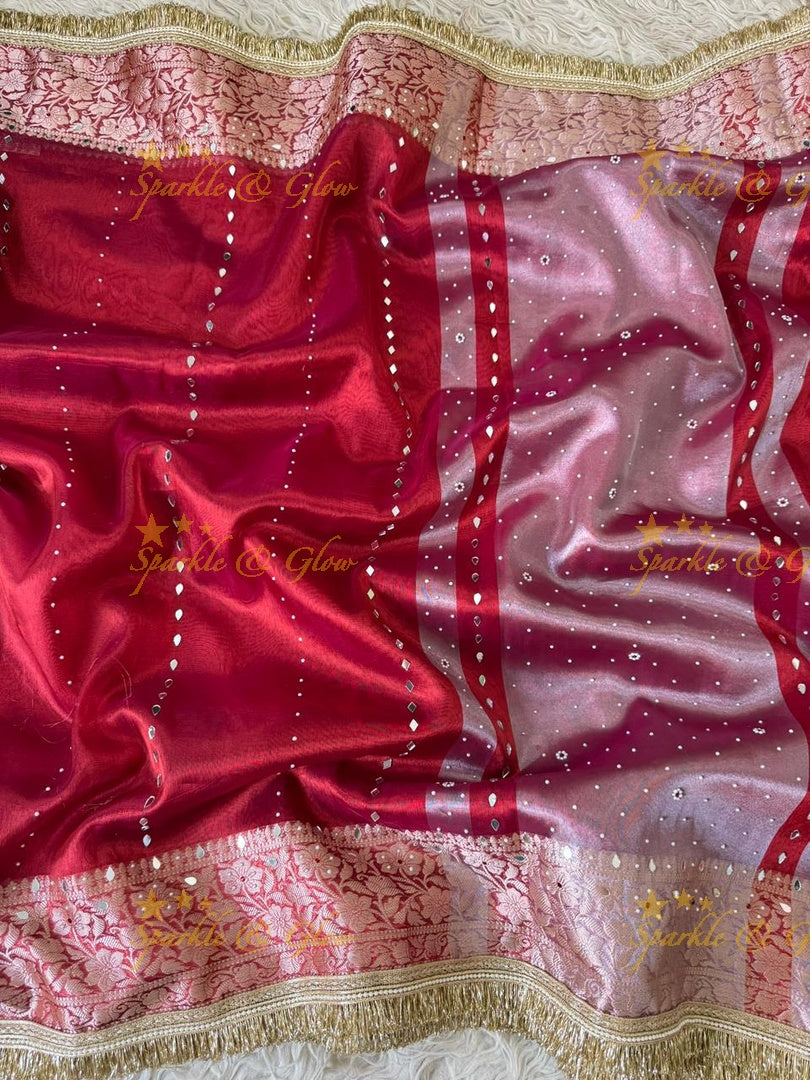 Stunning Banarasi Tissue Saree with Gold Zari & Mirrors
