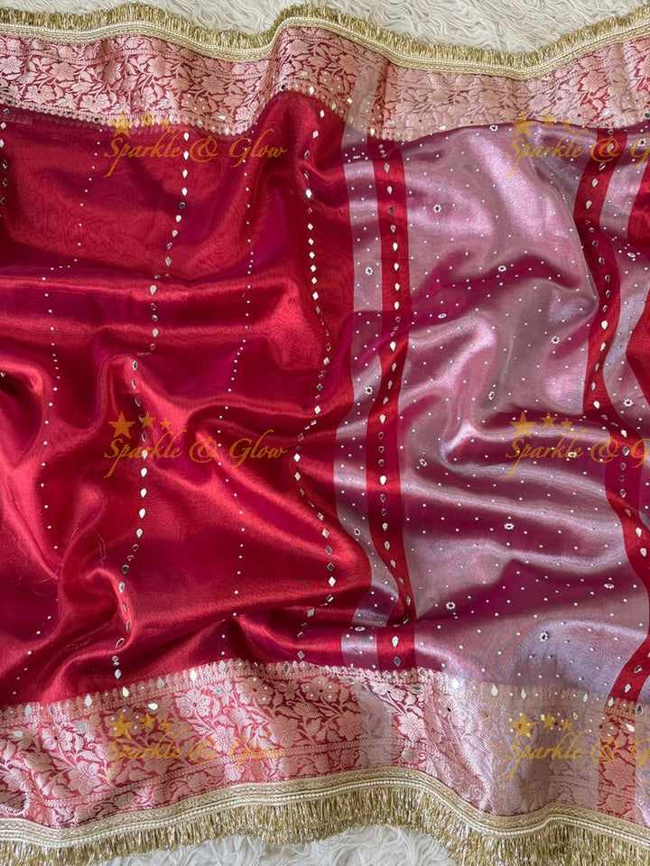 Stunning Banarasi Tissue Saree with Gold Zari & Mirrors