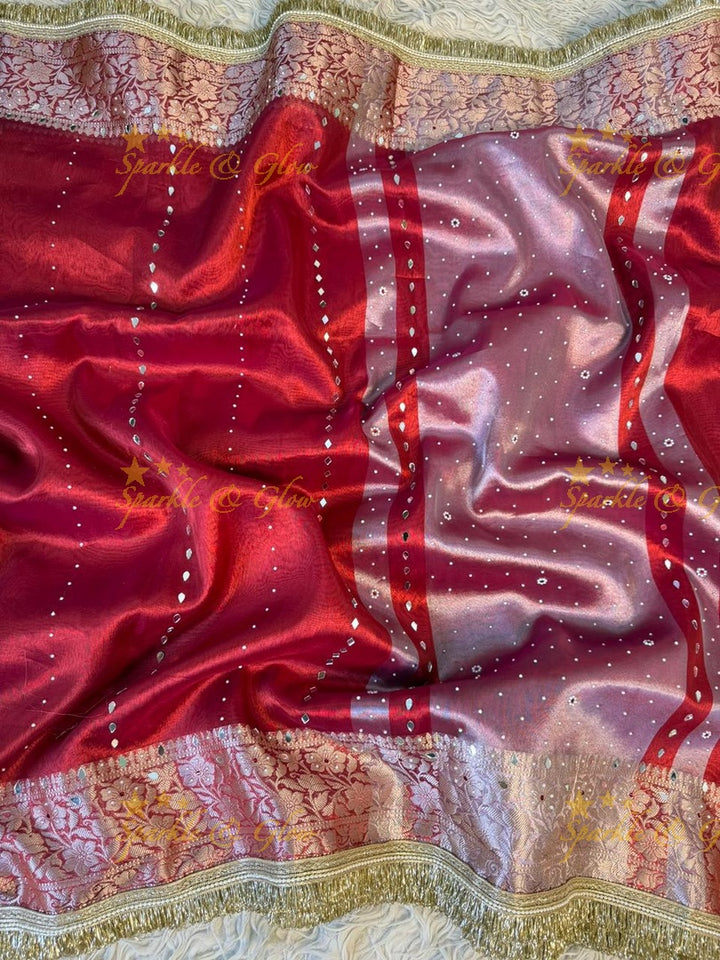 Stunning Banarasi Tissue Saree with Gold Zari & Mirrors