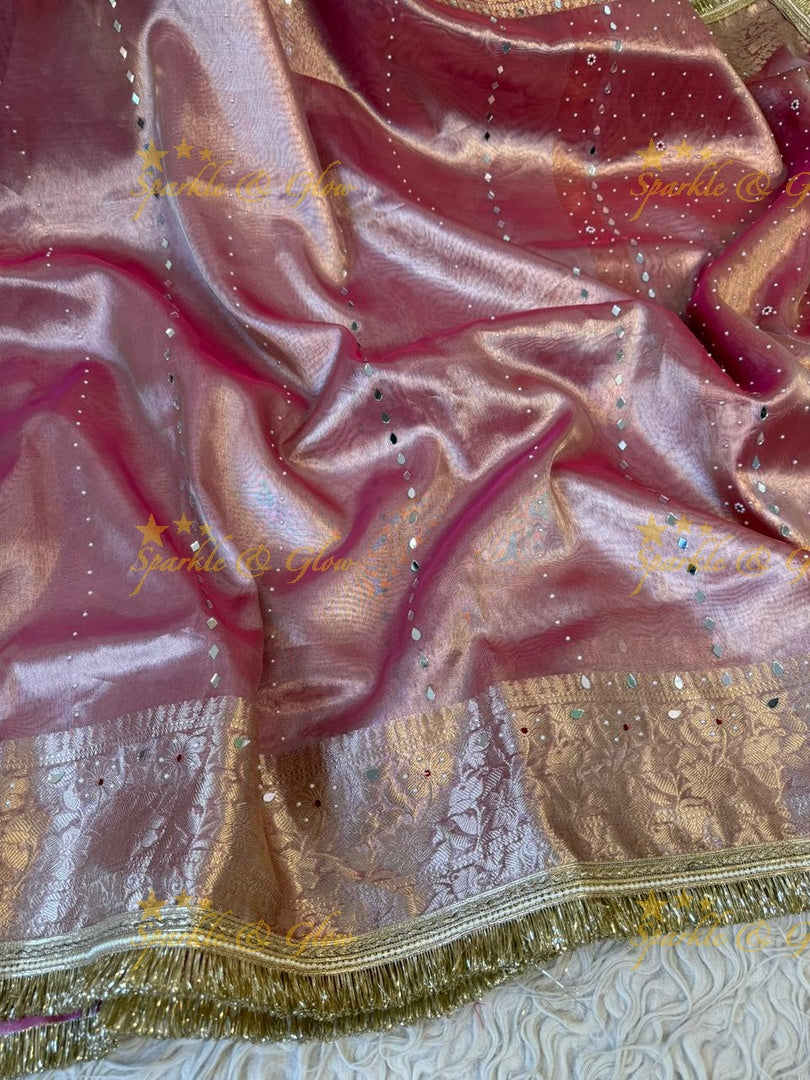 Stunning Banarasi Tissue Saree with Gold Zari & Mirrors