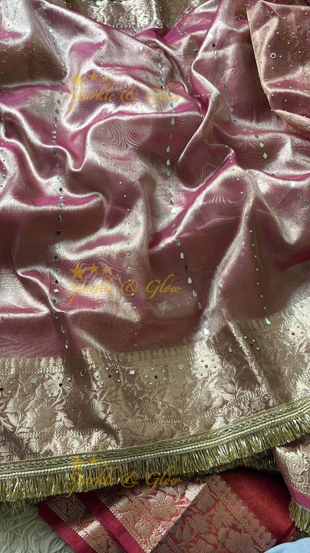Stunning Banarasi Tissue Saree with Gold Zari & Mirrors