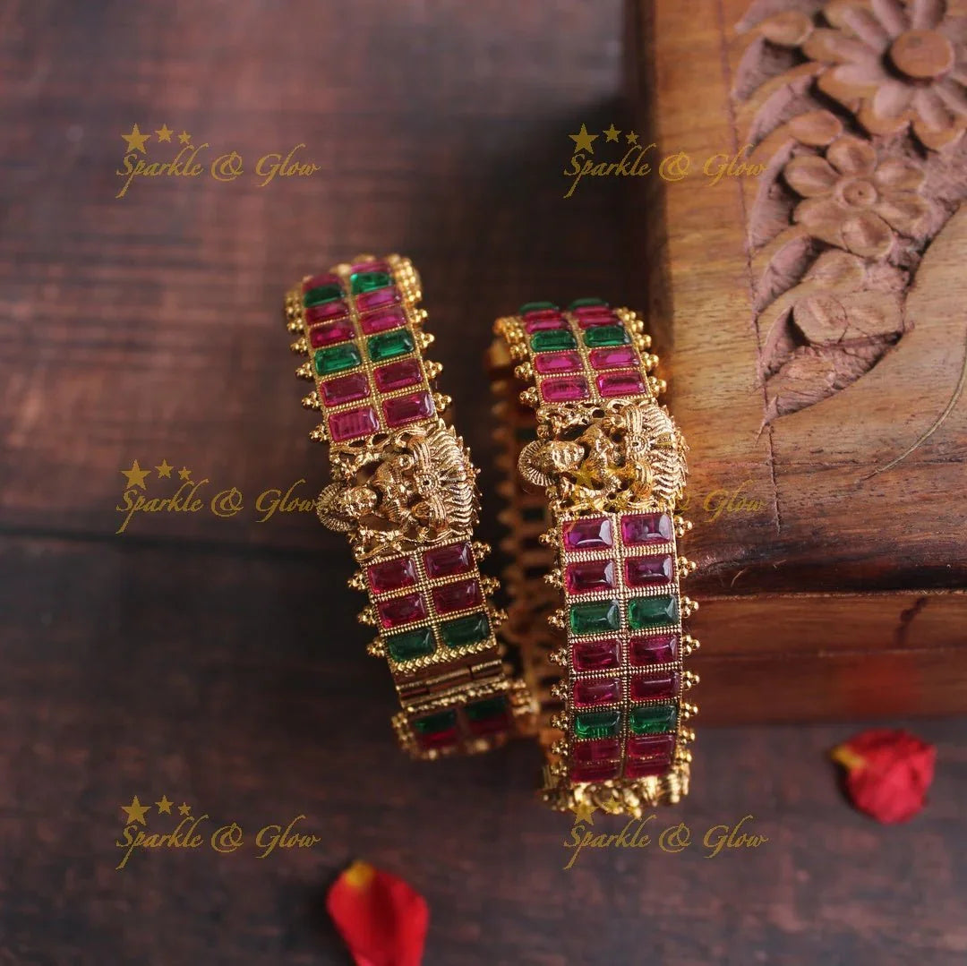 Gold alike kemp Lakshmi design screw bangles - 2.6 - Pink - Sparkle and Glow