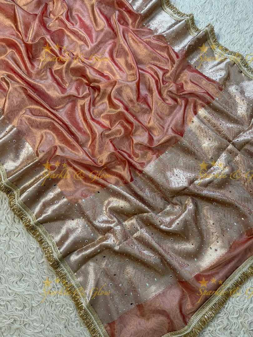 Stunning Banarasi Tissue Saree with Gold Zari & Mirrors