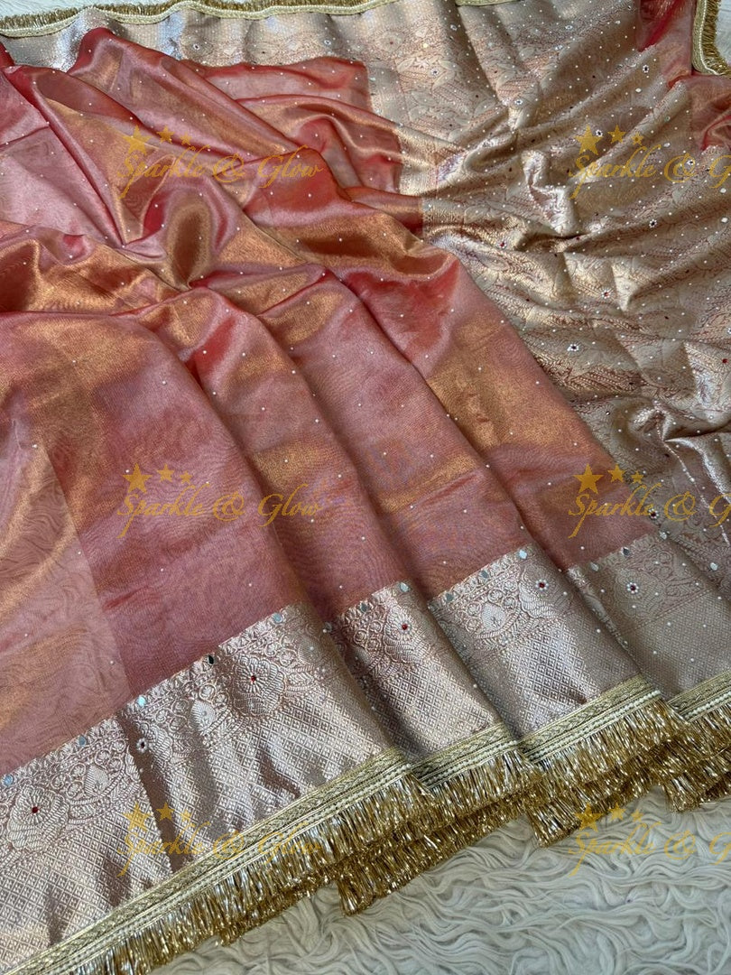 Stunning Banarasi Tissue Saree with Gold Zari & Mirrors