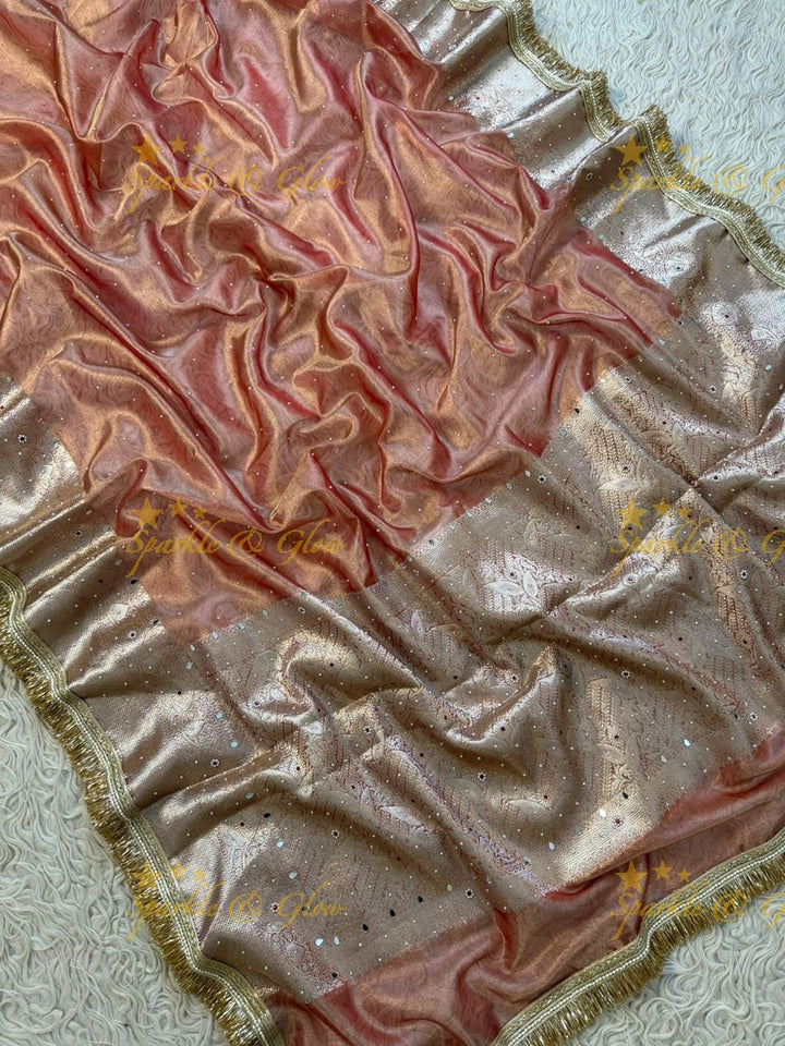 Stunning Banarasi Tissue Saree with Gold Zari & Mirrors