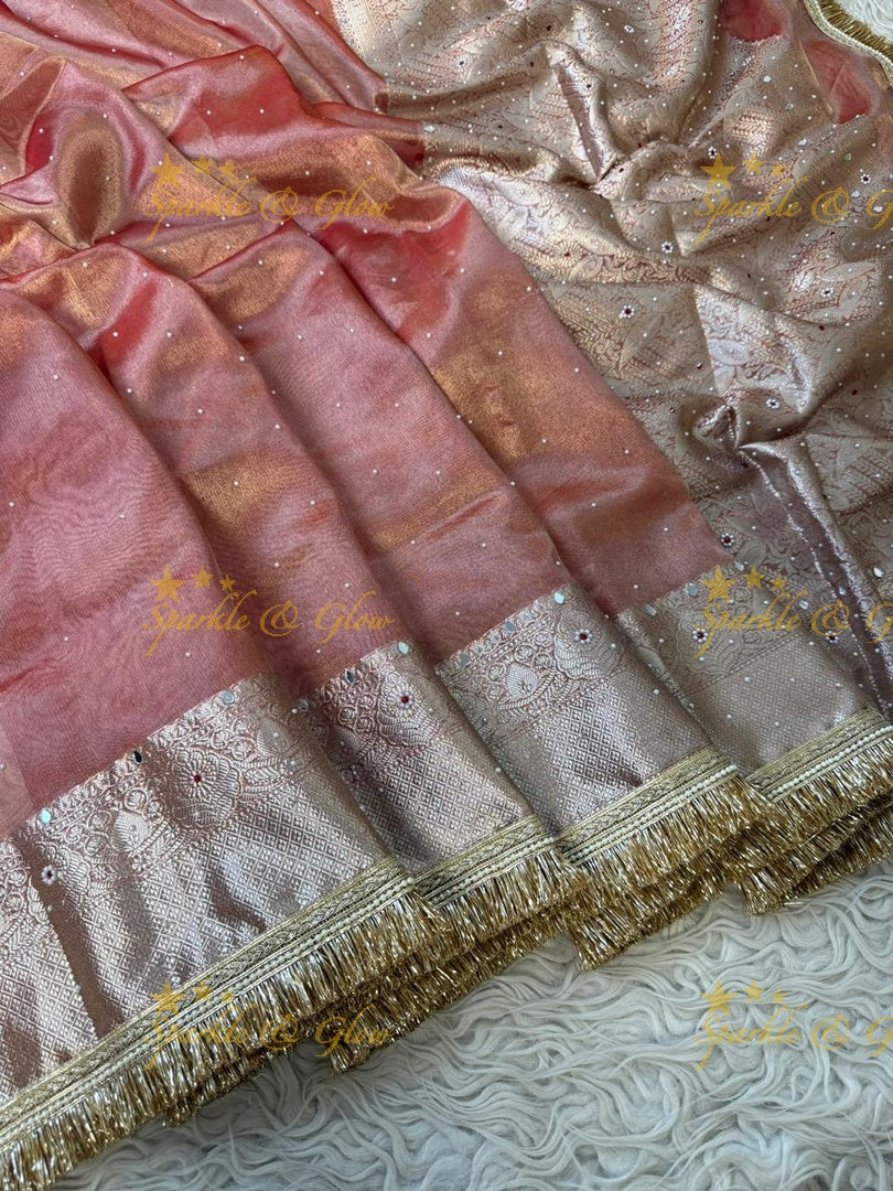 Stunning Banarasi Tissue Saree with Gold Zari & Mirrors