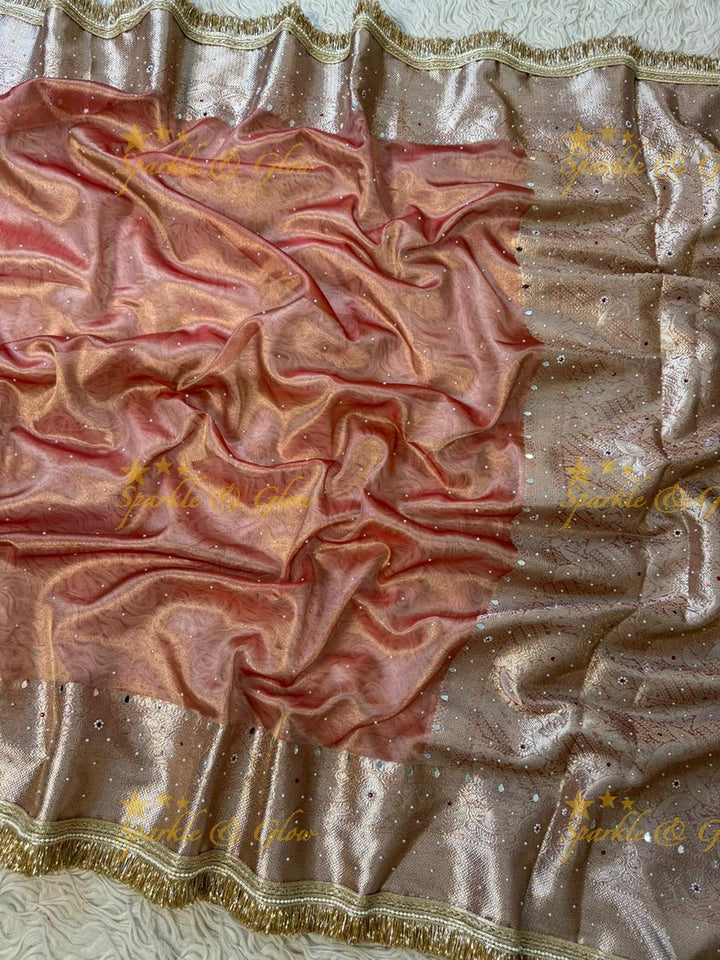 Stunning Banarasi Tissue Saree with Gold Zari & Mirrors