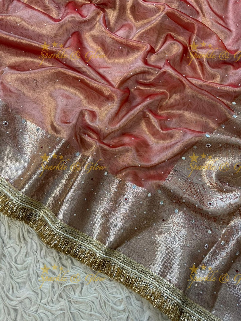 Stunning Banarasi Tissue Saree with Gold Zari & Mirrors