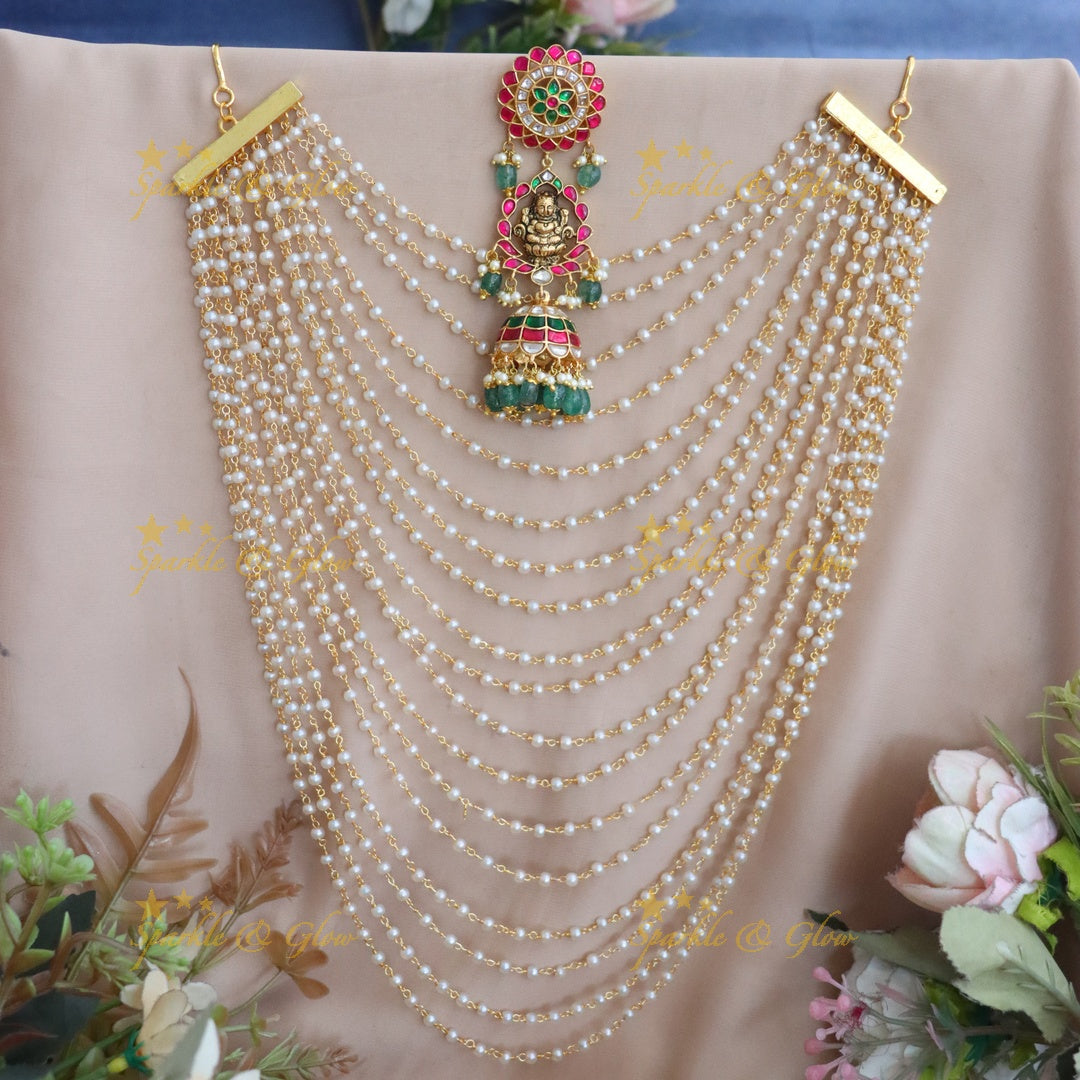 Exquisite Jadau Kundan Lakshmi Earchain Combo