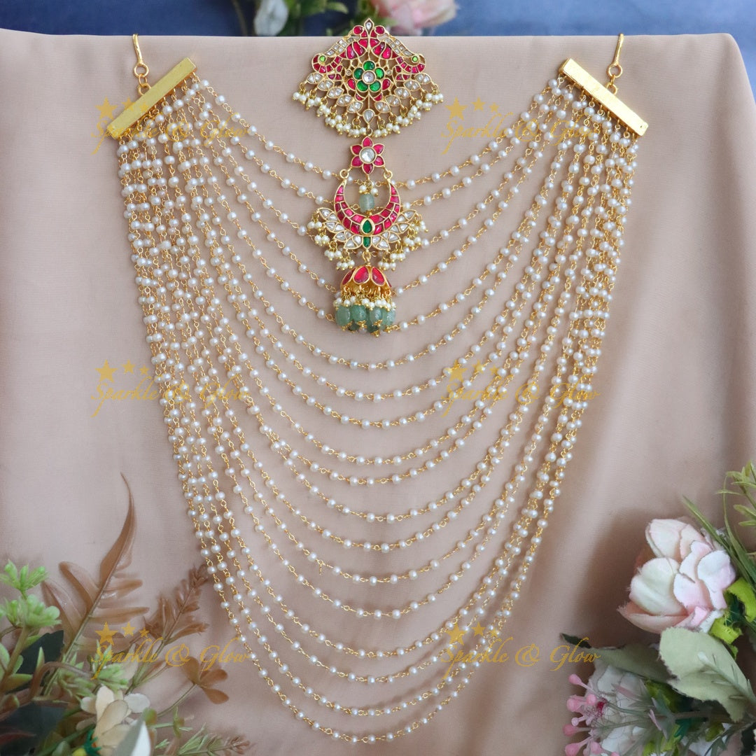 Exquisite Kundan Peacock Jadau Ear Chain Set