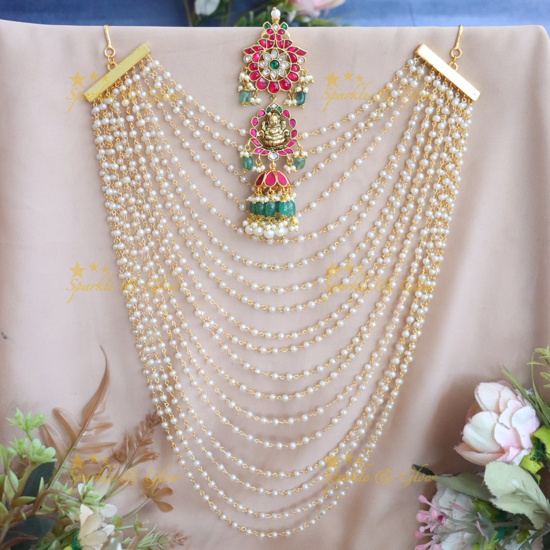Luxurious Jadau Kundan Lakshmi Hair Chain Accessory