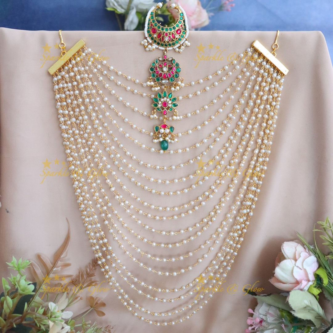 Exquisite Jadau Kundan Earchain & Hair Accessory Set