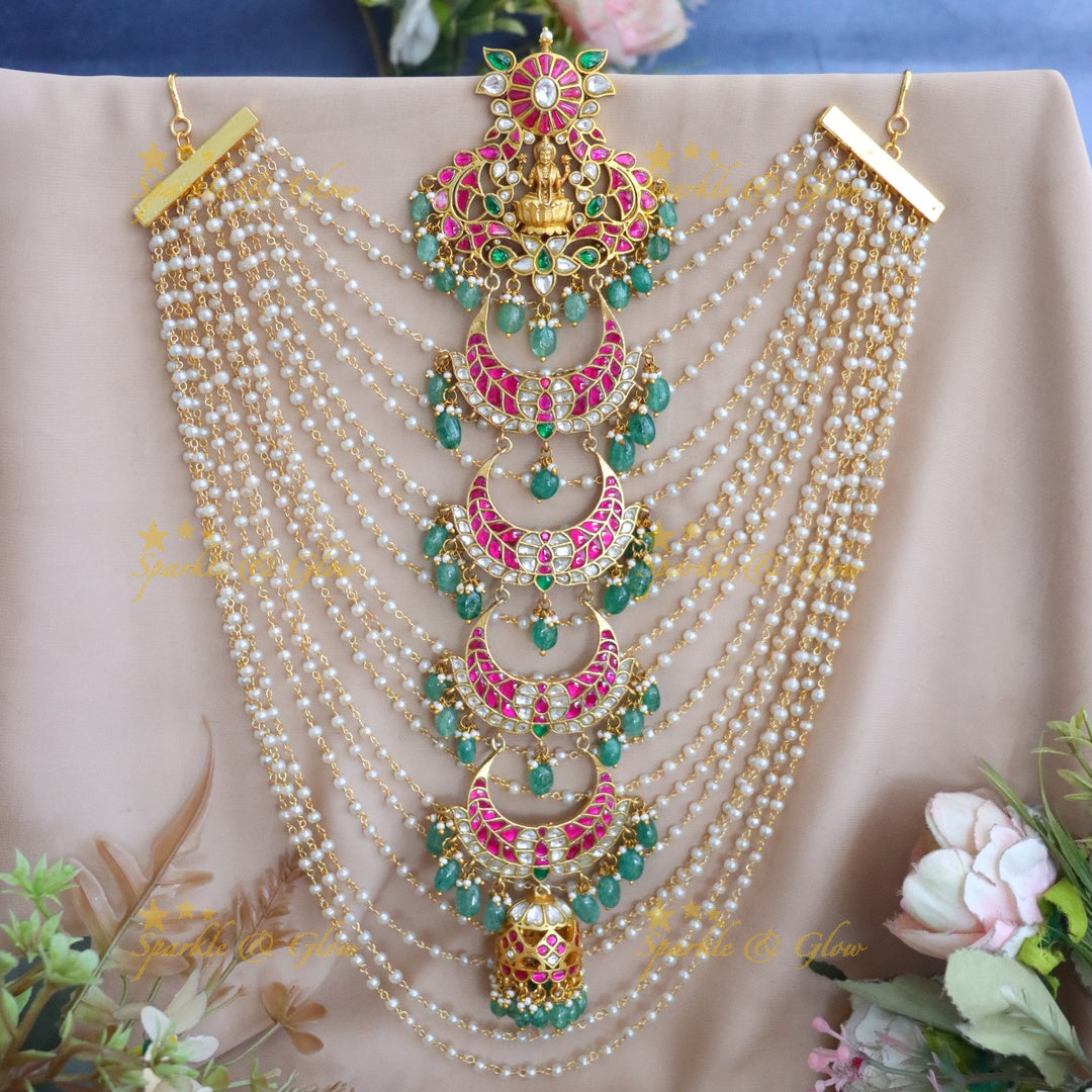 Exquisite Lakshmi Kundan Ear Chain Jewelry Set