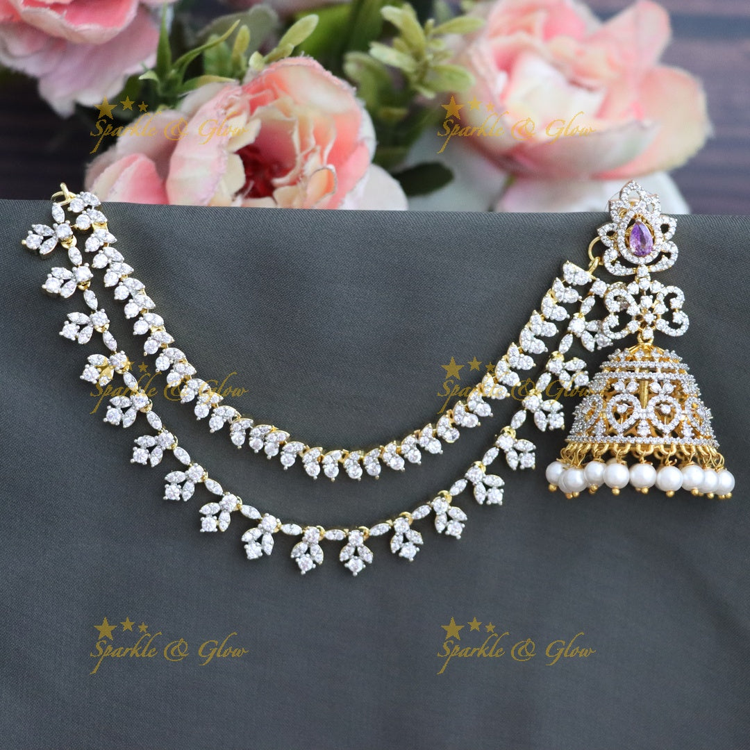 Exquisite Floral Diamond Earring and Earchain Set