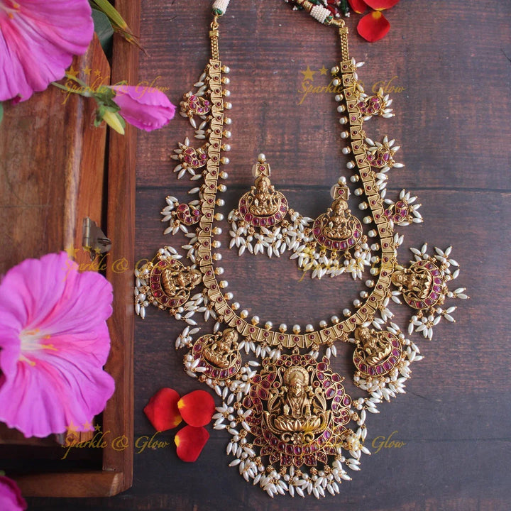 Beautiful rice pearl gutta pusalu Lakshmi haram - Multi - Sparkle and Glow