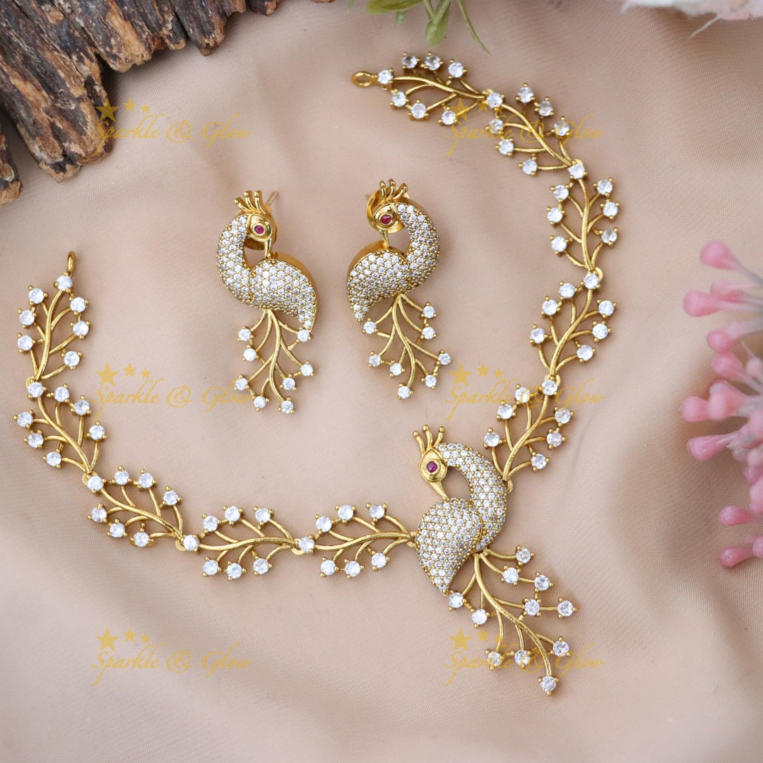 Exquisite Gold Peacock Necklace Set for Weddings