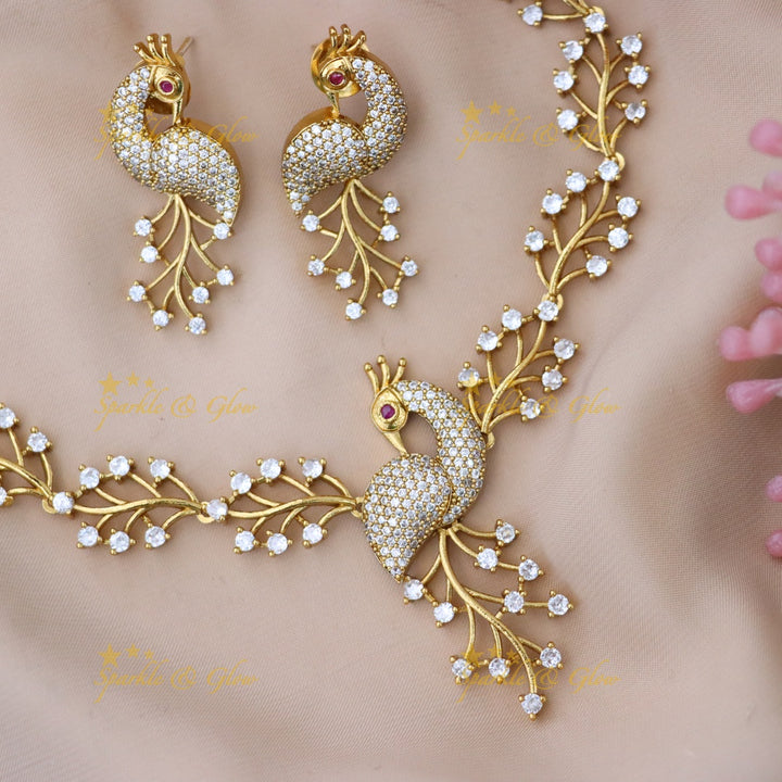 Exquisite Gold Peacock Necklace Set for Weddings