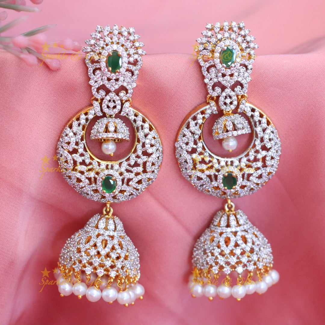 Exquisite American Diamond Jhumka Earrings