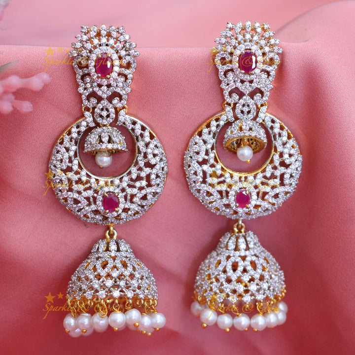 Exquisite American Diamond Jhumka Earrings