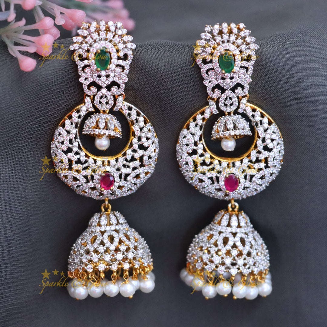 Exquisite American Diamond Jhumka Earrings