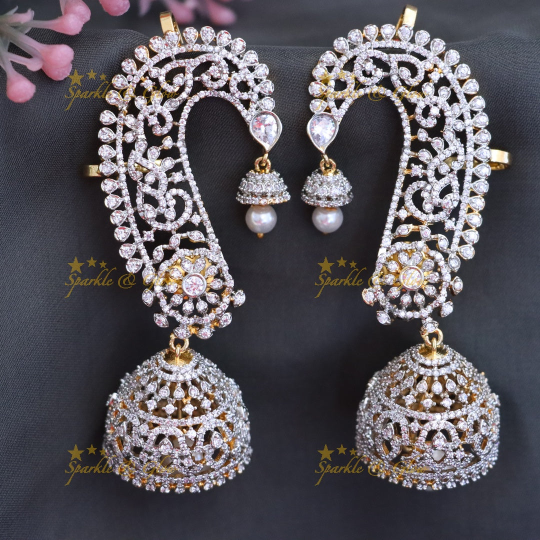 Sparkling American Diamond Jhumkas - Festive Glamour