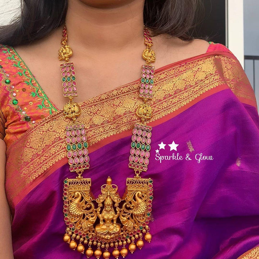Three layer stones lakshmi haram - Multi - Sparkle and Glow