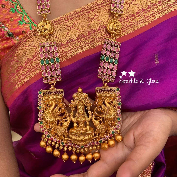 Three layer stones lakshmi haram - Multi - Sparkle and Glow