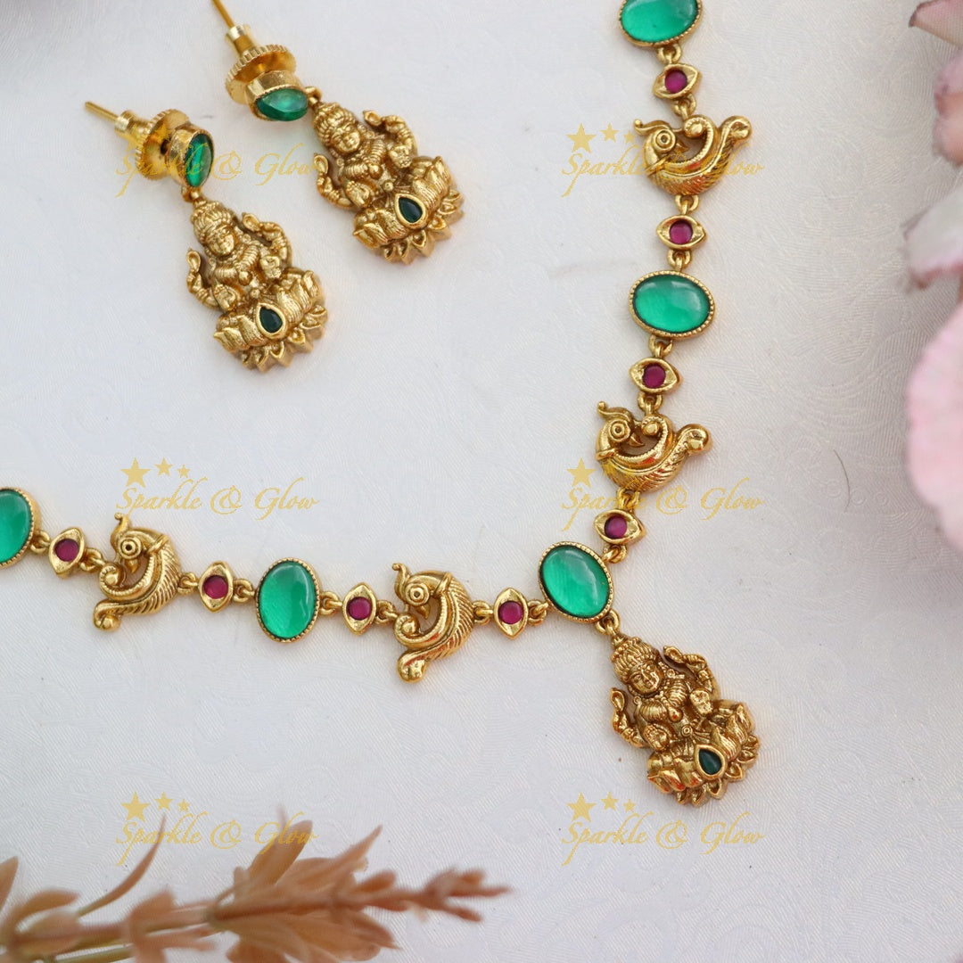 Exquisite Temple Necklace Set with Emerald Accents