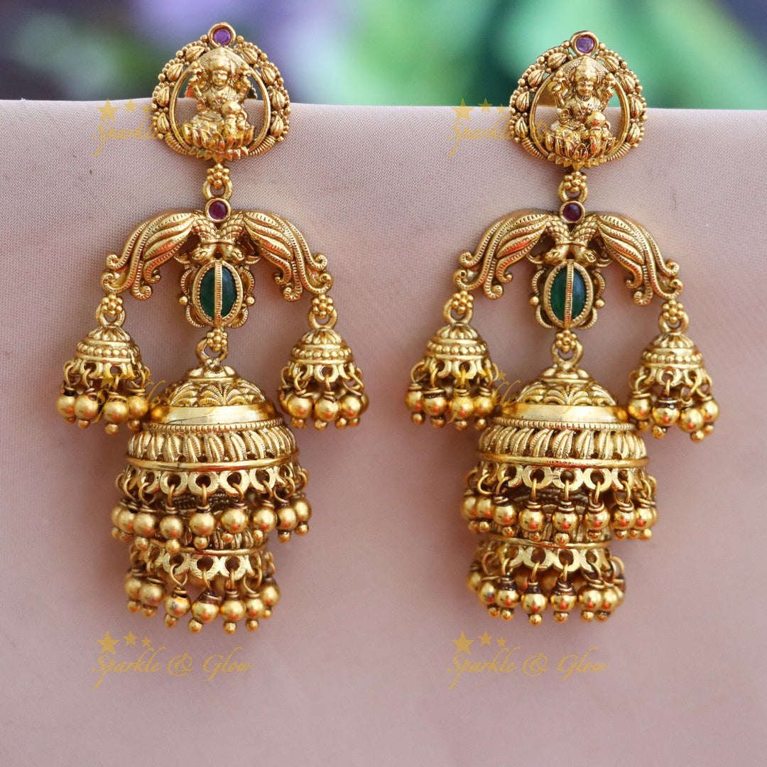 Radiant Gold Temple Jhumka Earrings for Festivities