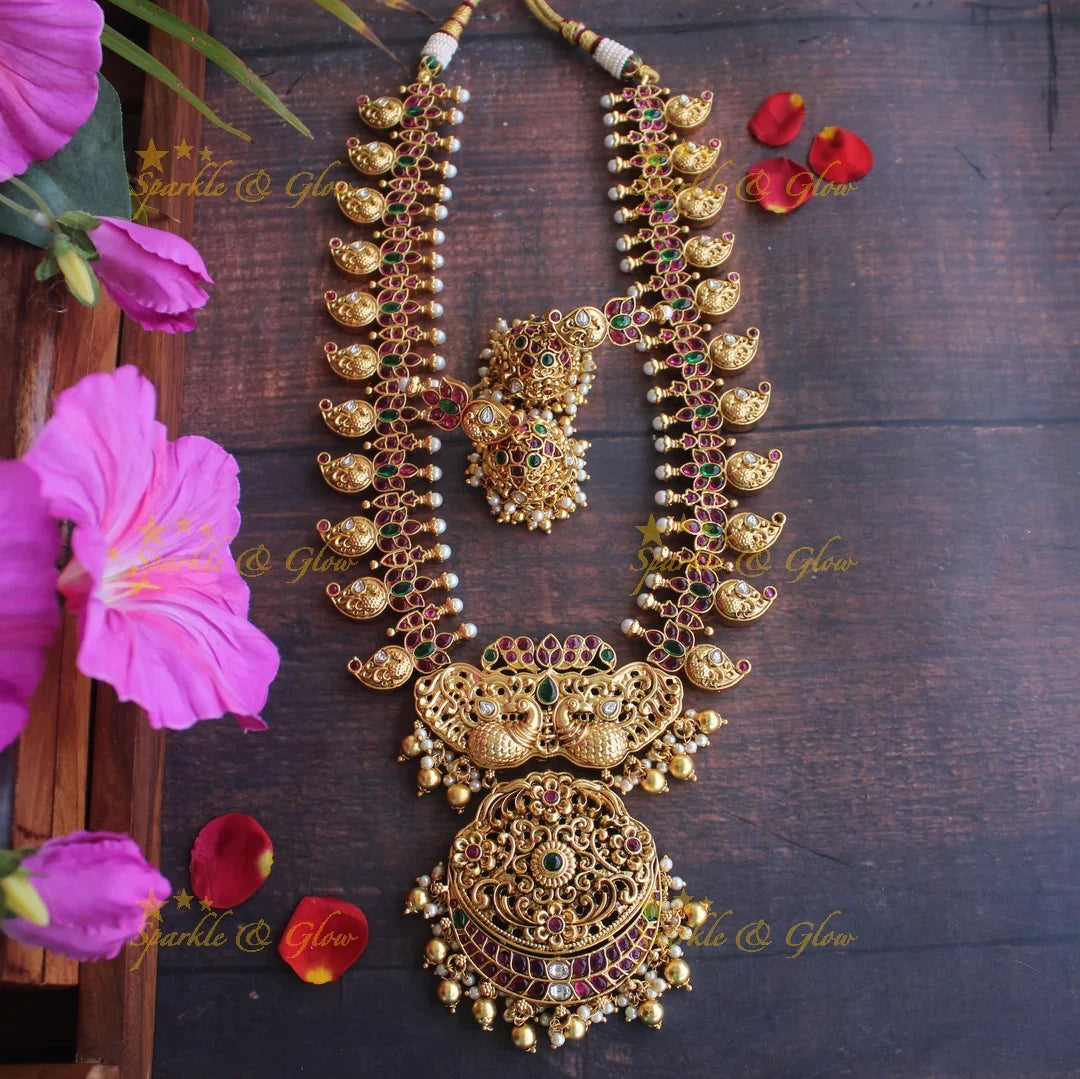 Gold alike Mango peacock haram - Green Beads - Sparkle and Glow
