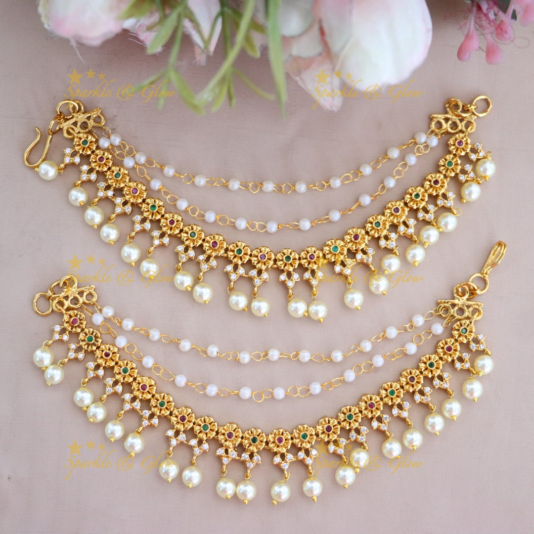 Exquisite Pearl & Gold Earchain for Elegant Occasions
