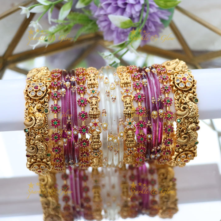 Elegant Peacock Floral Bridal Bangle Set - Sparkle & Glow