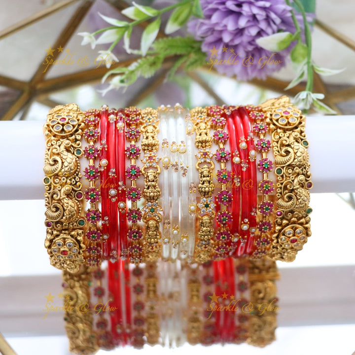 Elegant Peacock Floral Bridal Bangle Set - Sparkle & Glow