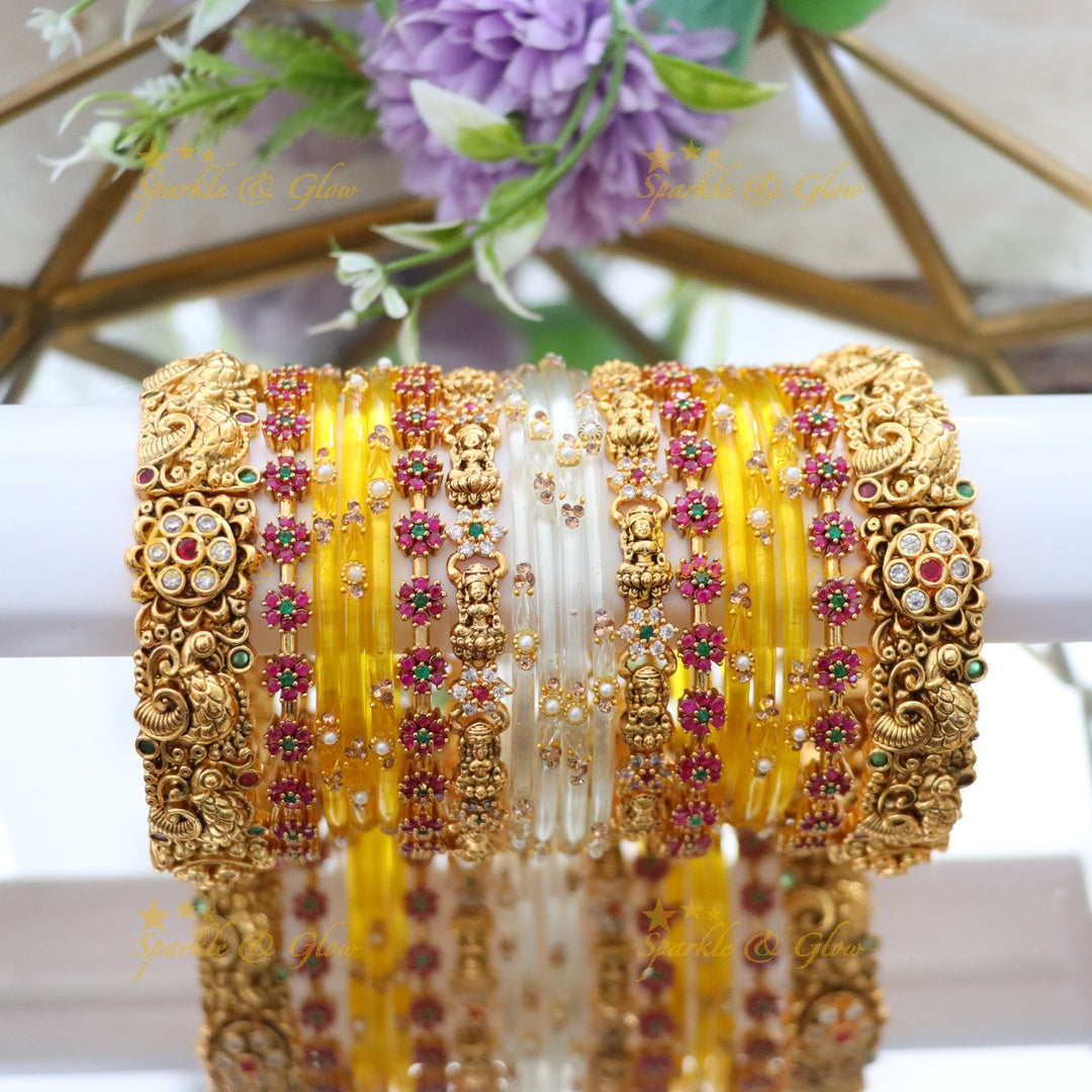 Elegant Peacock Floral Bridal Bangle Set - Sparkle & Glow