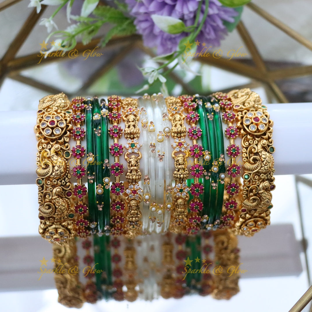Elegant Peacock Floral Bridal Bangle Set - Sparkle & Glow