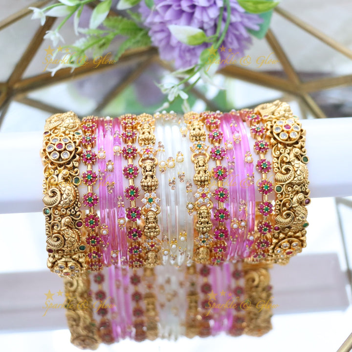 Elegant Peacock Floral Bridal Bangle Set - Sparkle & Glow