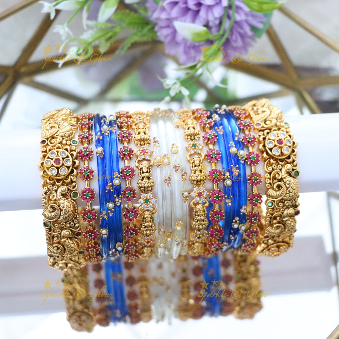 Elegant Peacock Floral Bridal Bangle Set - Sparkle & Glow