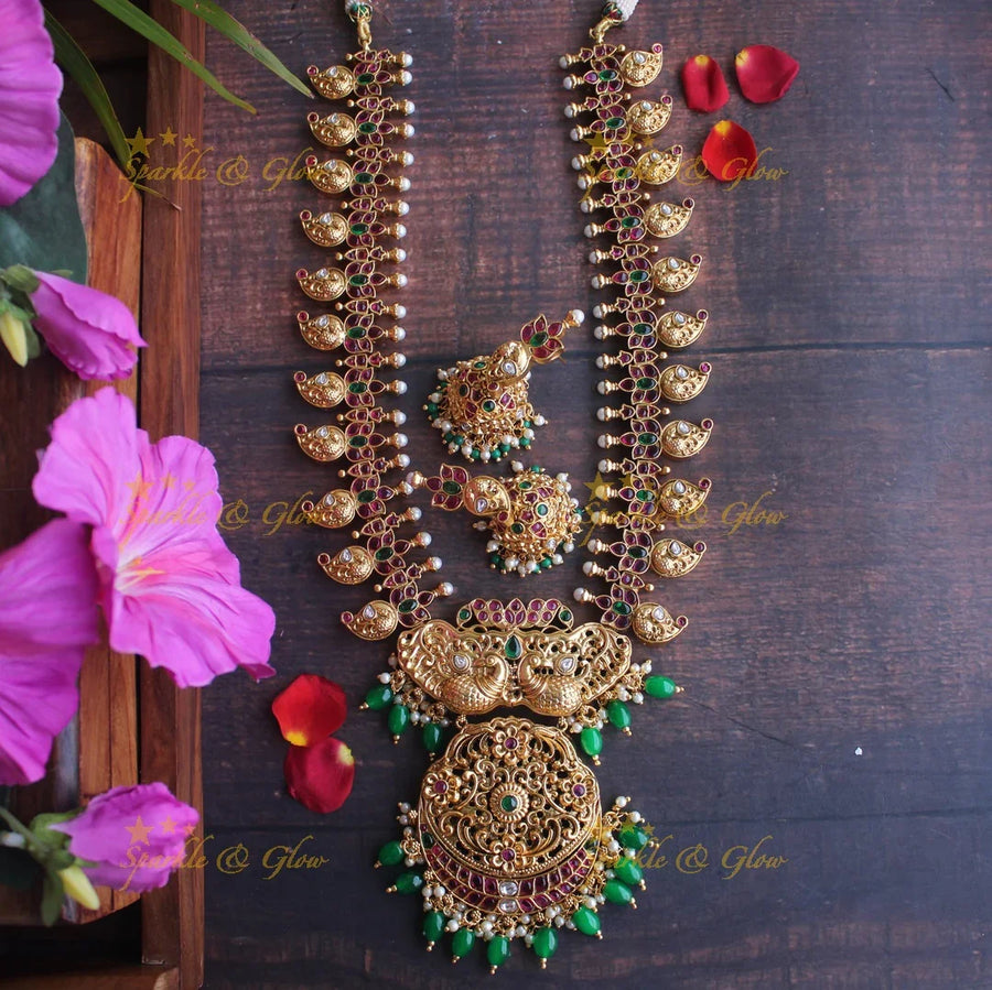 Gold alike Mango peacock haram - Green Beads - Sparkle and Glow