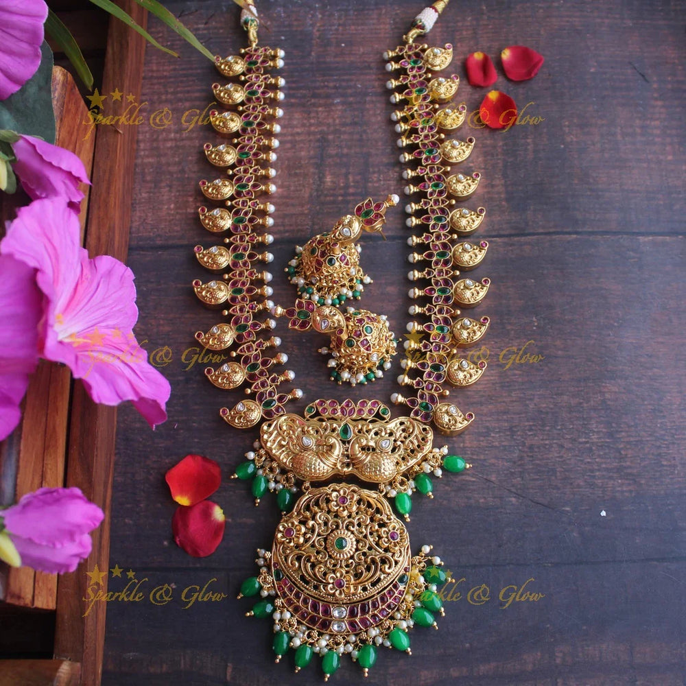 Gold alike Mango peacock haram - Green Beads - Sparkle and Glow