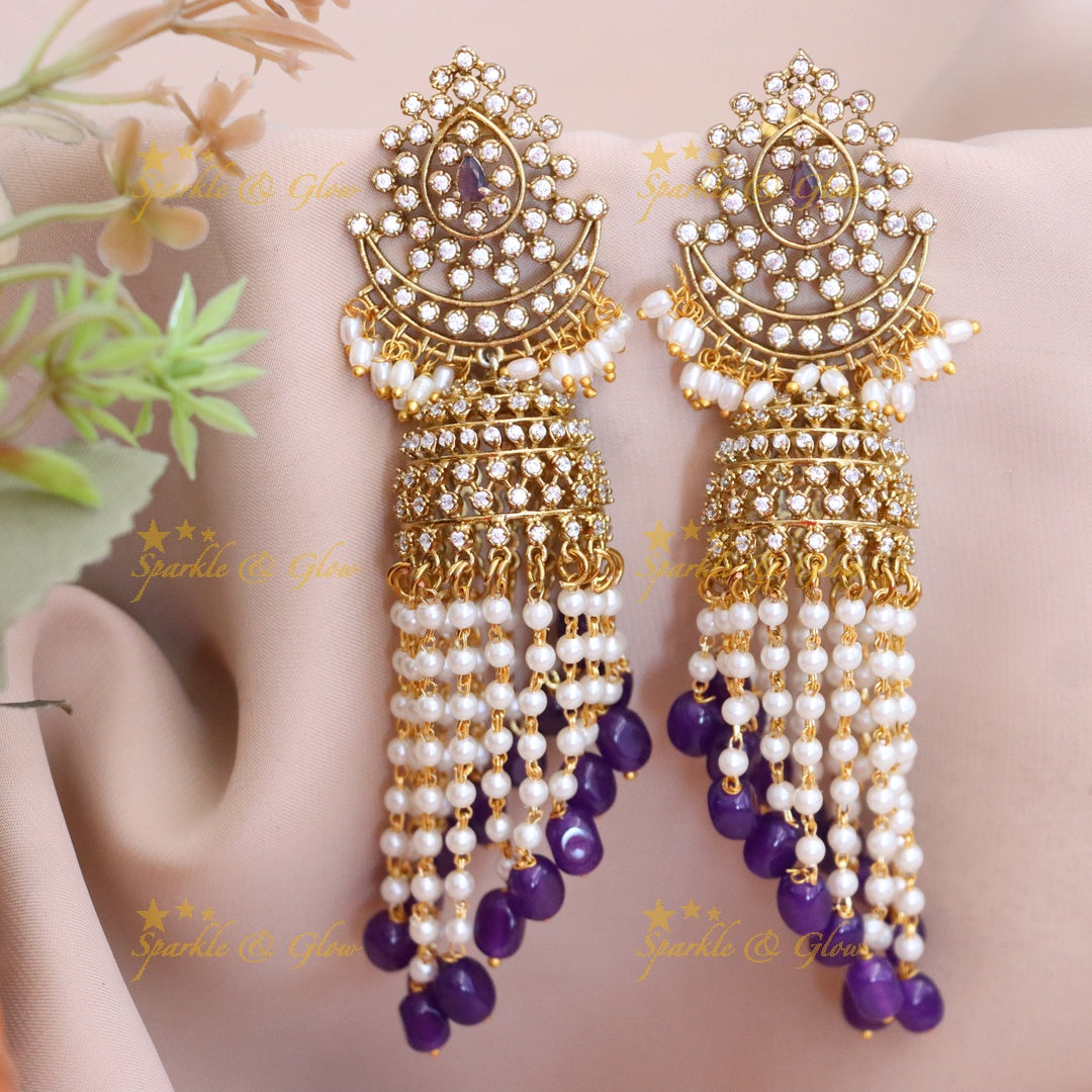 Grand Floral Jhumkas with American Diamonds