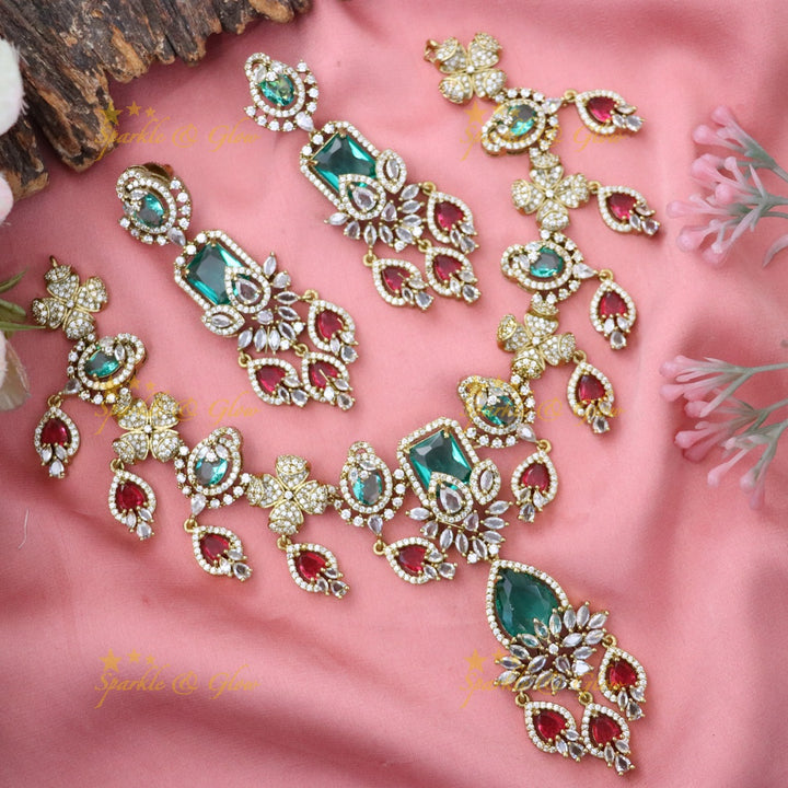 Exquisite Gemstone Short Necklace Set - Sparkle & Glow